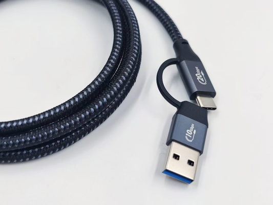 Upgraded Nylon USB-C Cable 240W Fast Charging & 10Gbps Data Transfer - 1.5m with USB-A Adapter, Classic Black