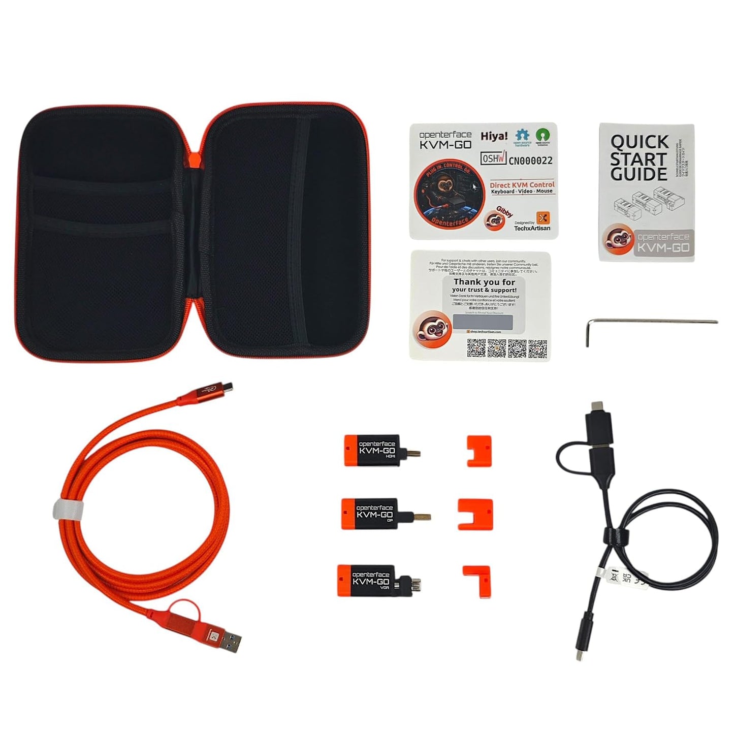 KVM-GO Portable USB KVM Switch Bundle, HDMI DisplayPort VGA Toolkit, BIOS Access, Keyboard Mouse Control, microSD File Transfer for Servers and Mini PCs